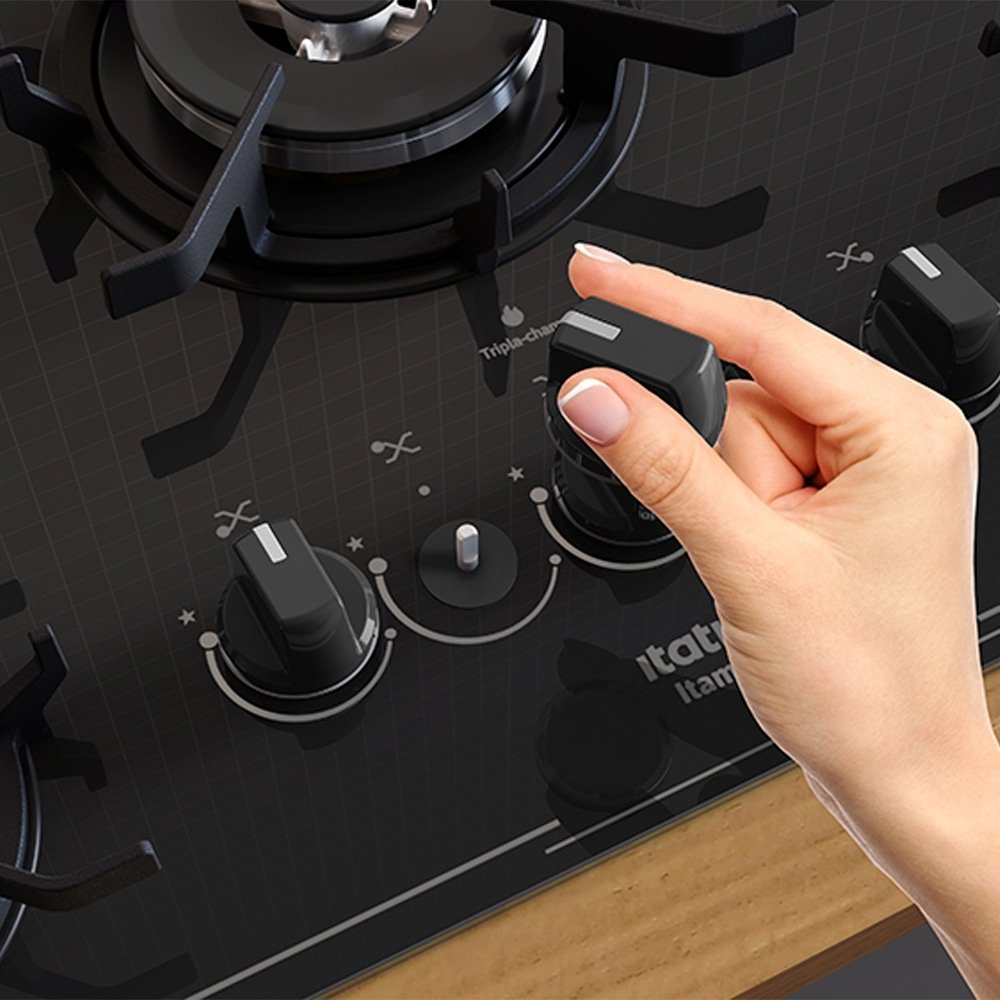 Fogão Cooktop a Gás 5 Bocas Itatiaia Itamaster - Tripla Chama, Preto, Bivolt