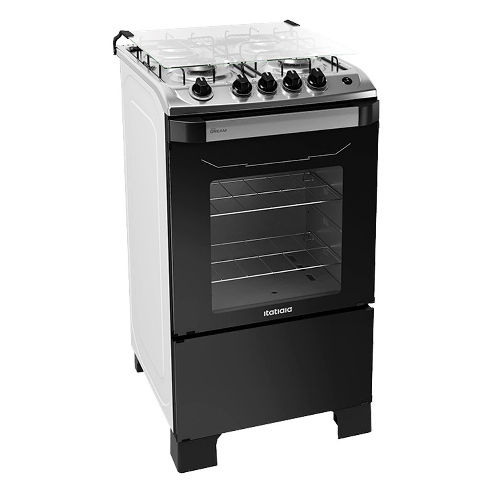 Fogão de Piso Itatiaia 4 Bocas New Dream | Acendimento Automático, Branco/Preto, Bivolt