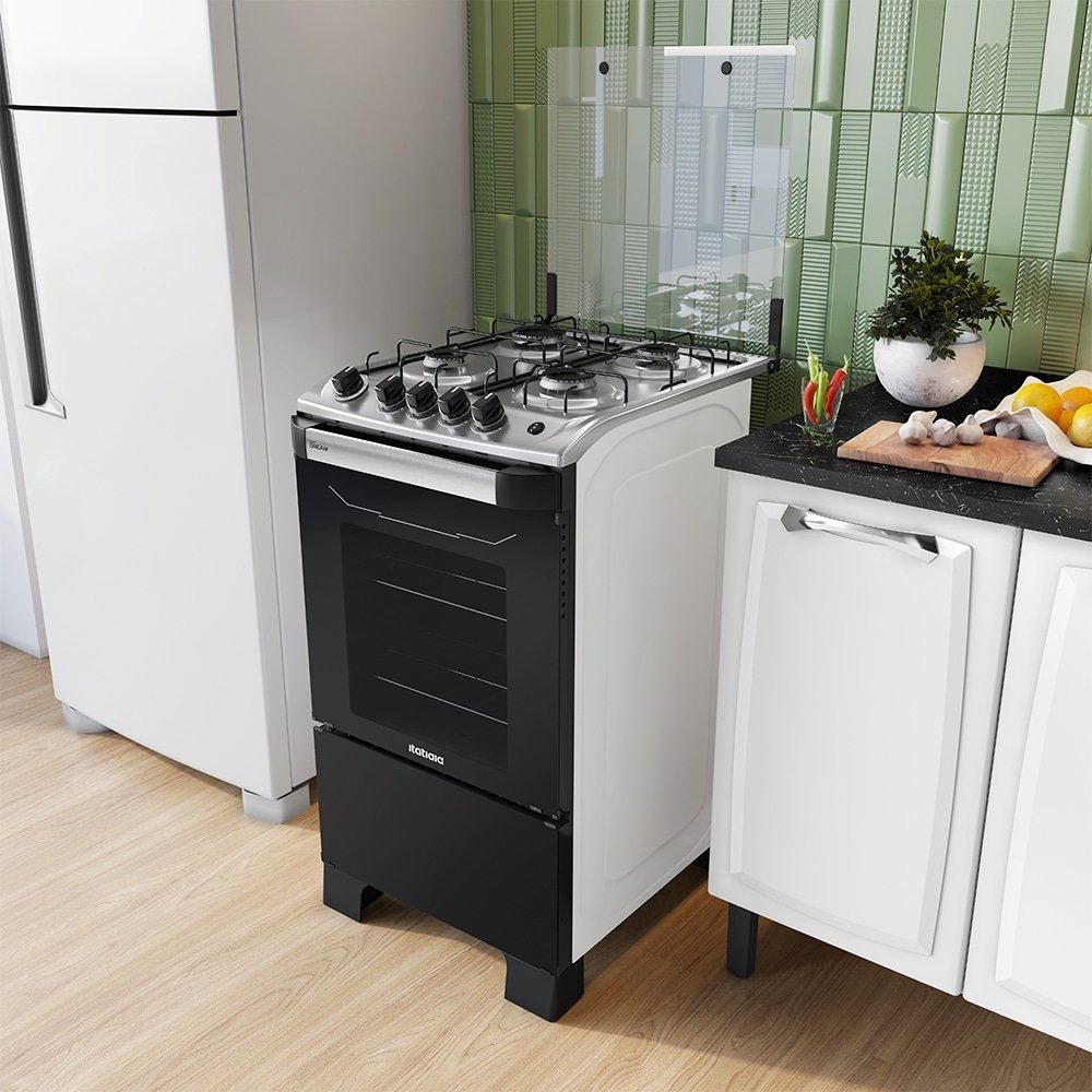 Fogão de Piso Itatiaia 4 Bocas New Dream | Acendimento Automático, Branco/Preto, Bivolt