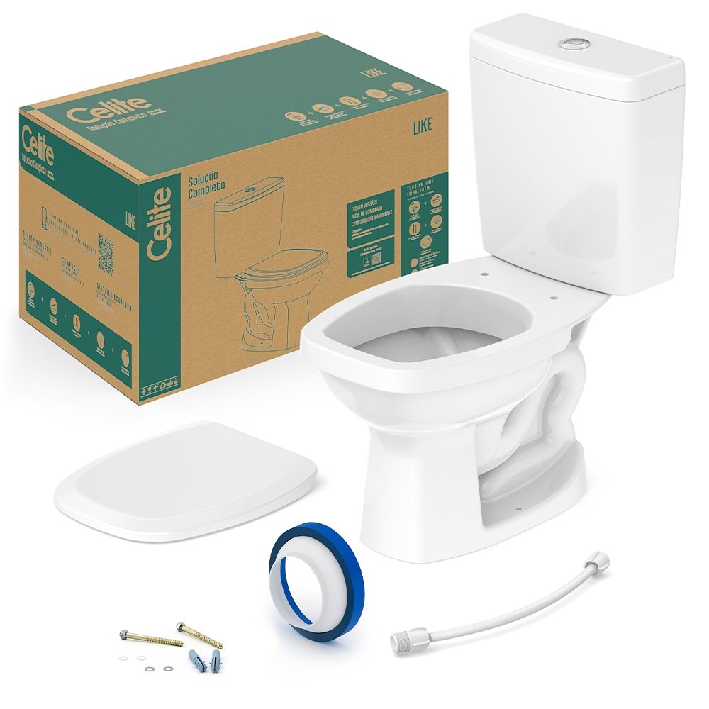 Kit Vaso Sanitário + Caixa Acoplada + Acessórios de Fixação Celite Like Branco
