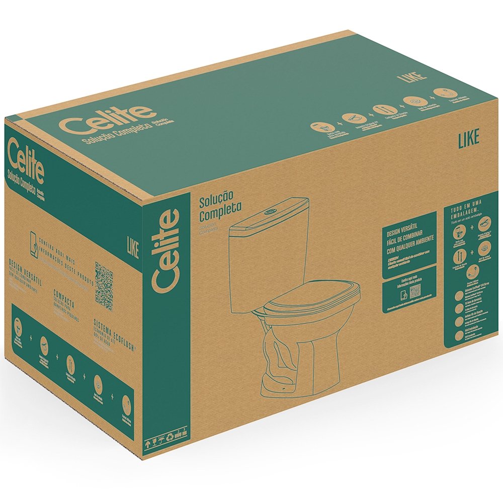 Kit Vaso Sanitário + Caixa Acoplada + Acessórios de Fixação Celite Like Branco