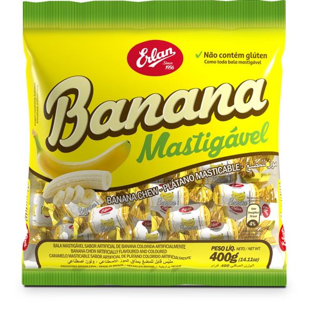 Bala Mastigavel Banana Embalagem com 28 Unidades de 400g