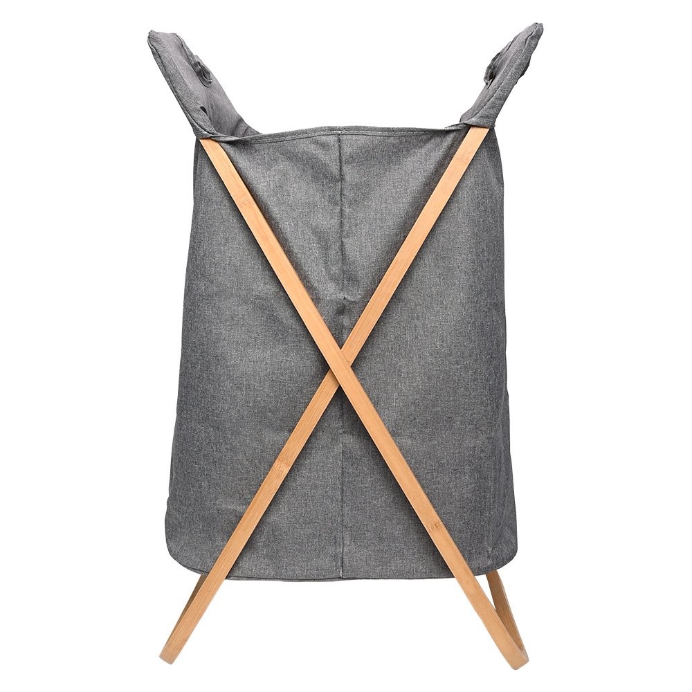 Cesto Para Lavanderia Cinza Com Alça De Bambu 50Cm Mimo Style