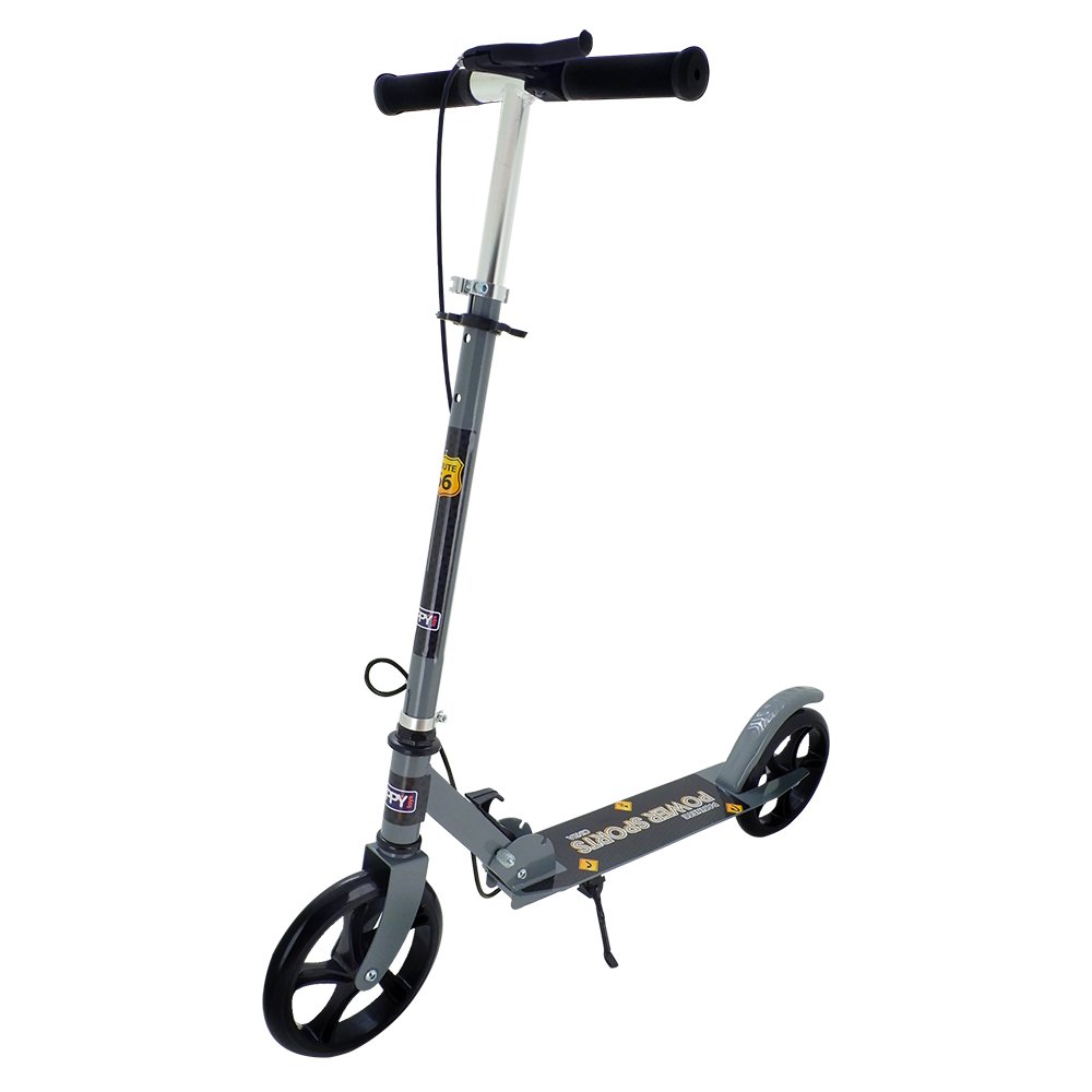 Patinete Infantil Juvenil Dobrável Power Sports Cinza Com Freio de Mão e Traseiro Para Crianças Maiores de 3 Anos Suporta At&
