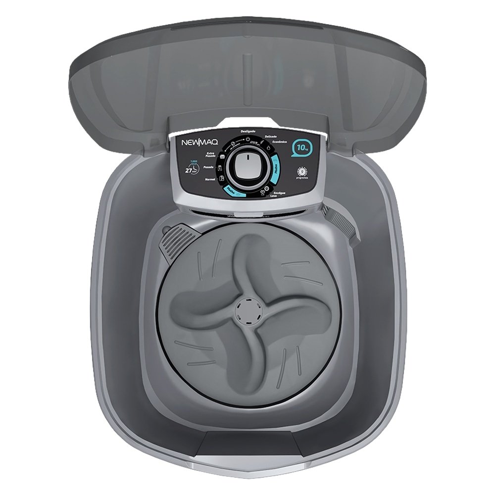 Máquina de Lavar Roupas 10Kg Newmaq Semi-Automática | 9 Programas, Turbilhonamento Vertical, Cinza, 110V