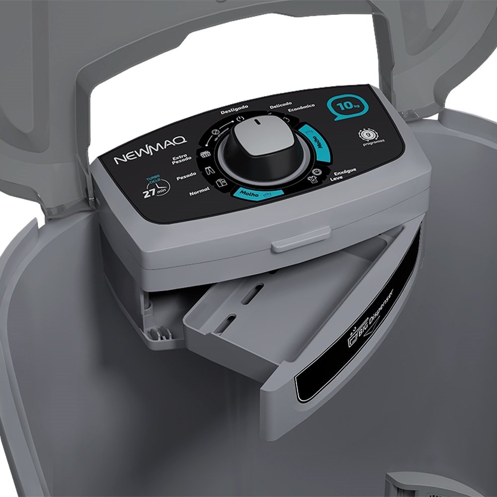 Máquina de Lavar Roupas 10Kg Newmaq Semi-Automática | 9 Programas, Turbilhonamento Vertical, Cinza, 110V