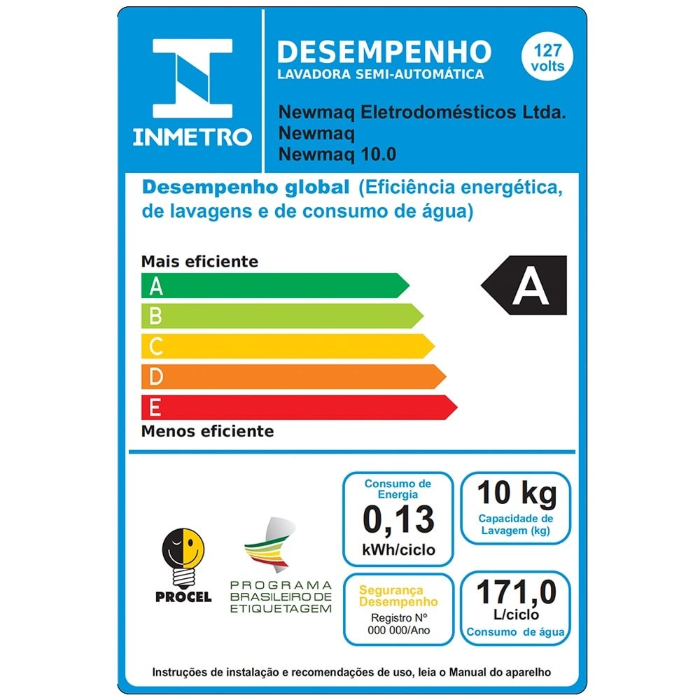 Máquina de Lavar Roupas 10Kg Newmaq Semi-Automática | 9 Programas, Turbilhonamento Vertical, Cinza, 110V