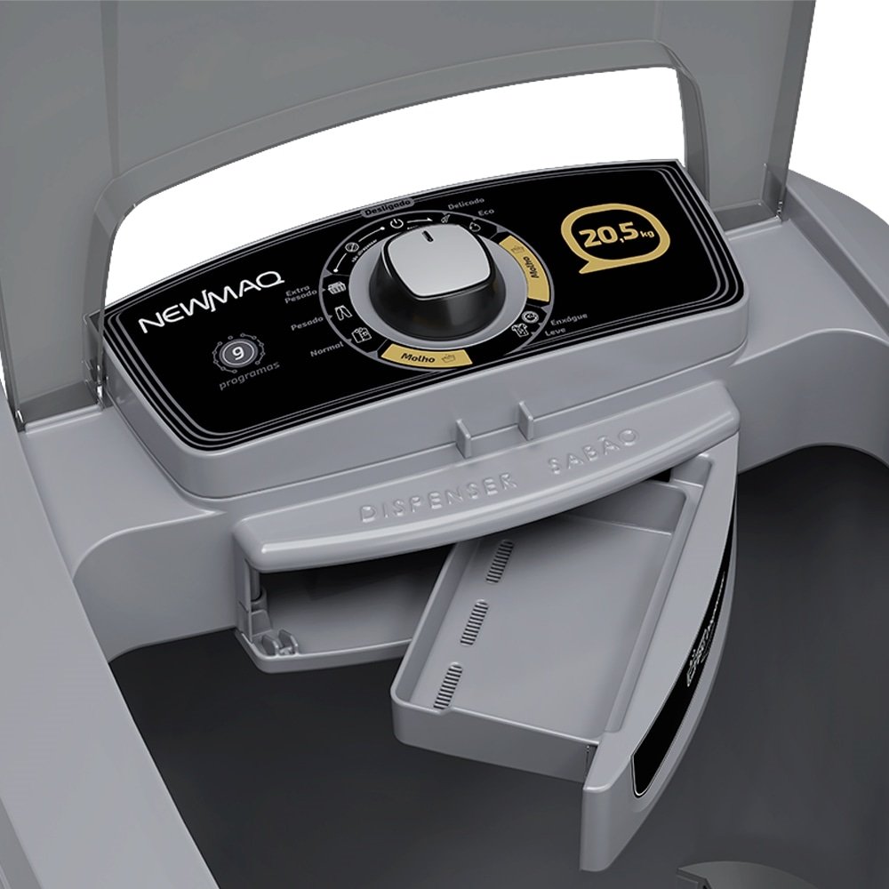 Máquina de Lavar Roupas 20,5Kg  Newmaq Semi-Automática - 9 Programas, Turbilhonamento Vertical, Cinza, 110V