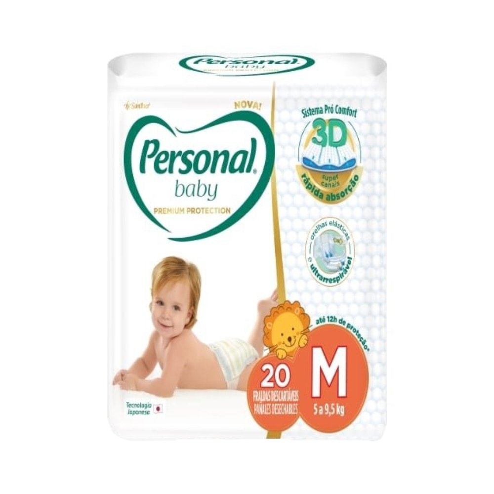 Fralda Descartável Personal Premium Jumbo Tamanho M - 12 Pacotes com 20 Fraldas - Total De 240 Tiras