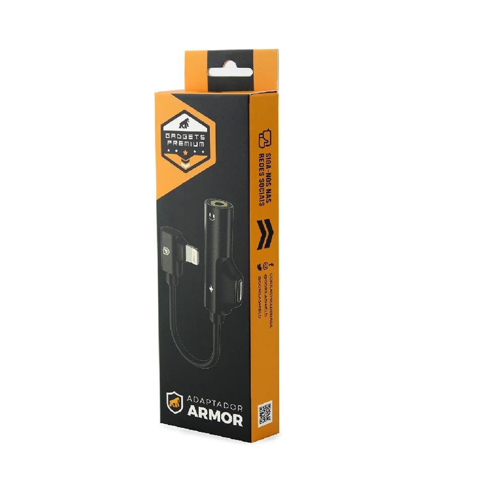 Adaptador P2 Para Lightning Armor Com Entrada Para Carregamento - Preto