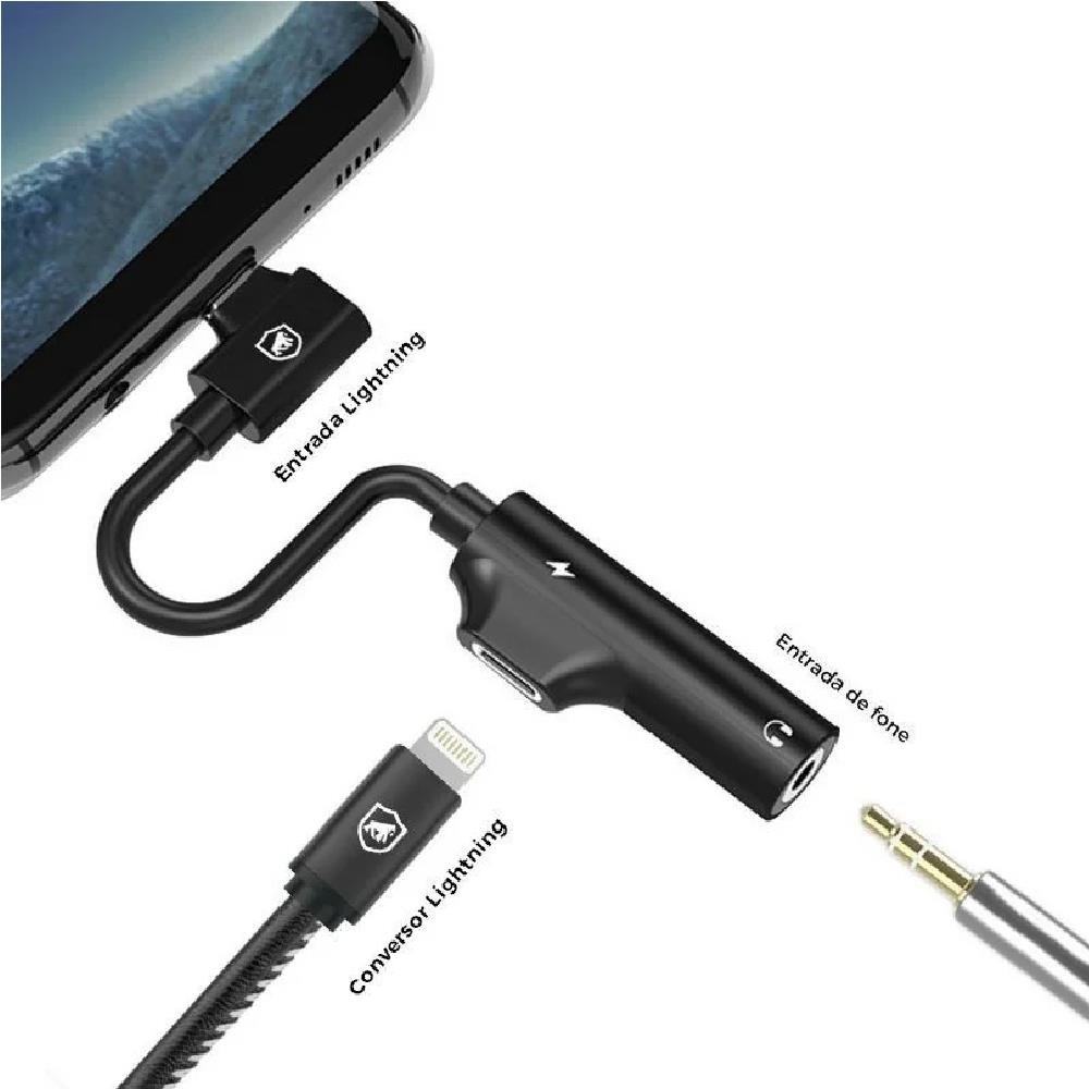 Adaptador P2 Para Lightning Armor Com Entrada Para Carregamento - Preto