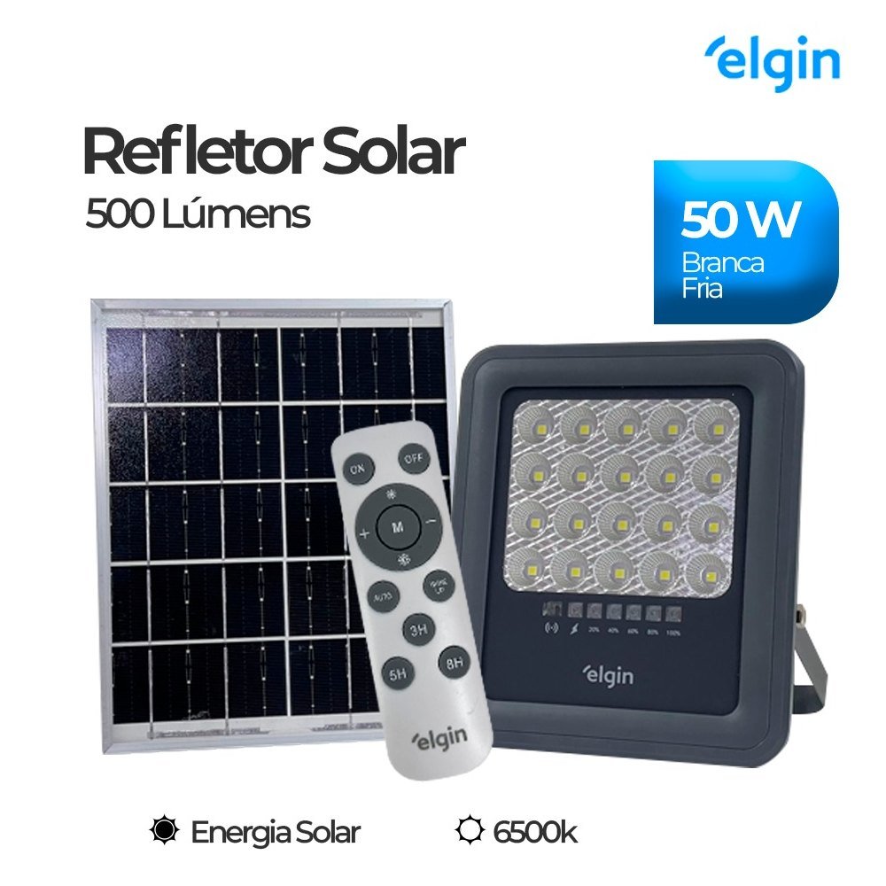 Refletor Solar 50W LED Elgin IP65 com Painel Solar