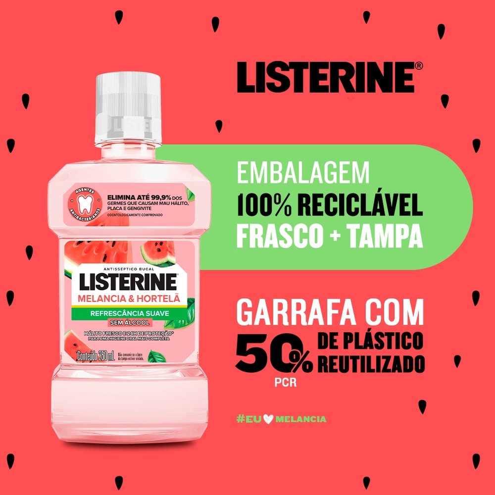 Enxaguante Bucal Listerine, Melancia e Hortelã sem Álcool 250ml