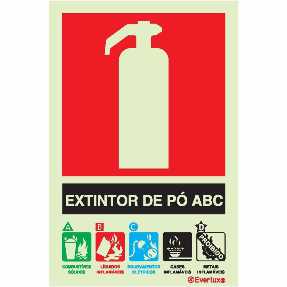 Placa Extintor ABC Fotoluminescente 15x20cm Everlux