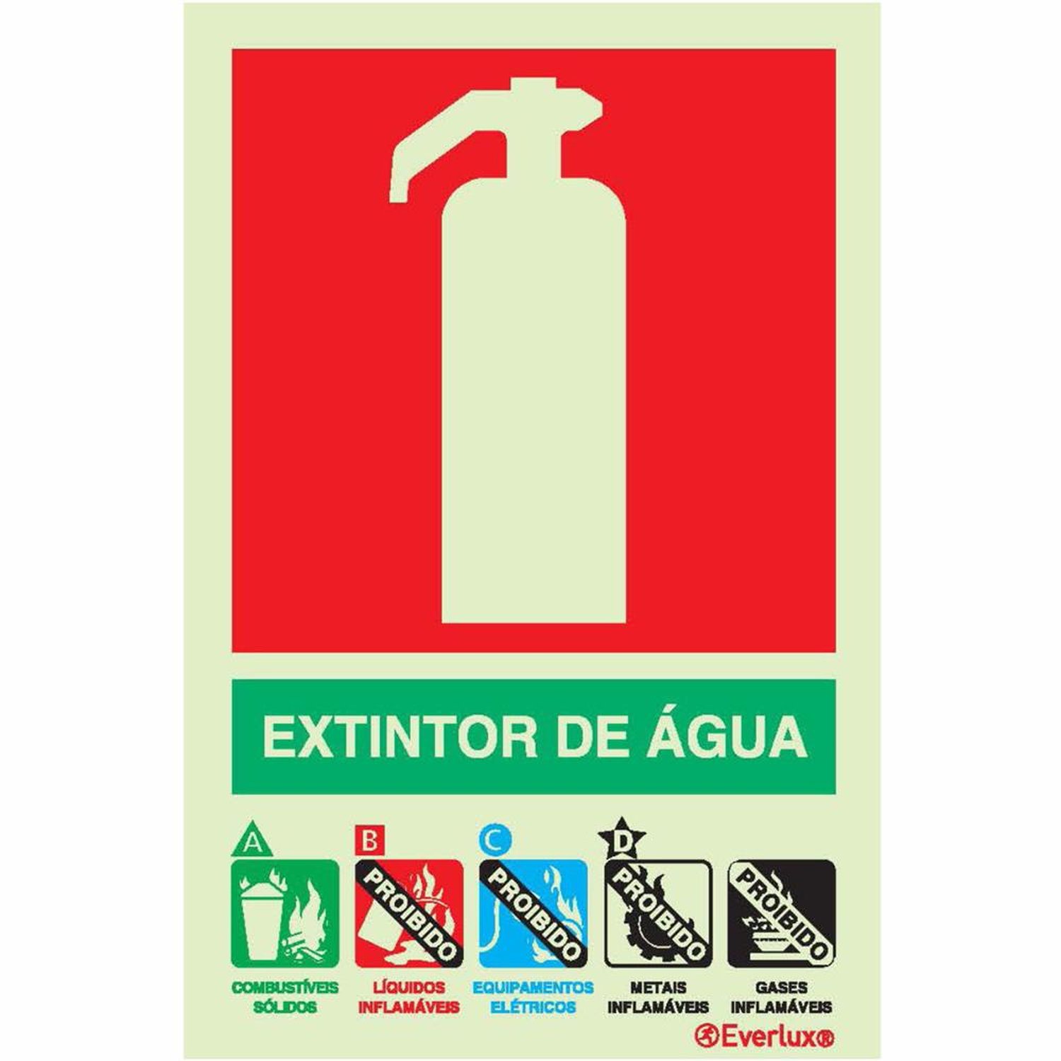 Placa Extintor Água Fotoluminescente 15x20cm Everlux