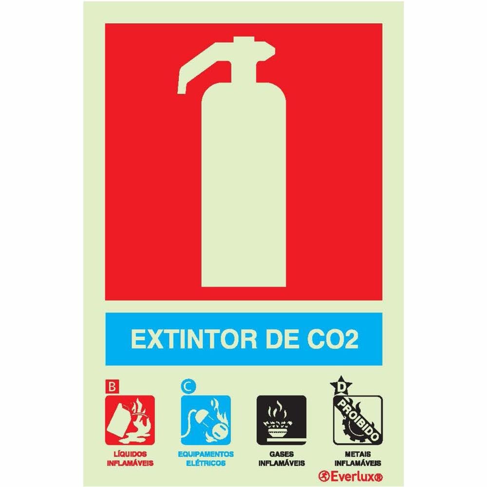 Placa Extintor Co2 Fotoluminescente 15x20cm Everlux