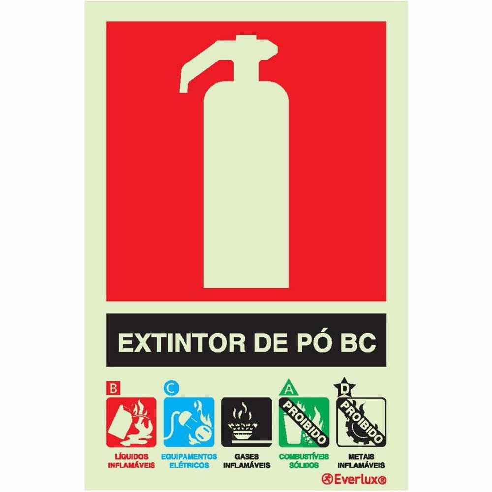 Placa Extintor BC Fotoluminescente 15x20cm Everlux