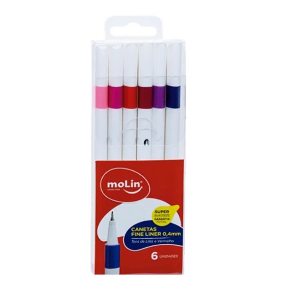 Kit de Canetas Fine Liner 0,4 mm com 6 cores Molin Tons de Lilás e Vermelho
