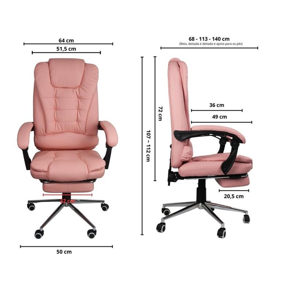 Cadeira De Escritorio Presidente Ergonomica Apoio Para Pés Oficial Webshop - Rosa