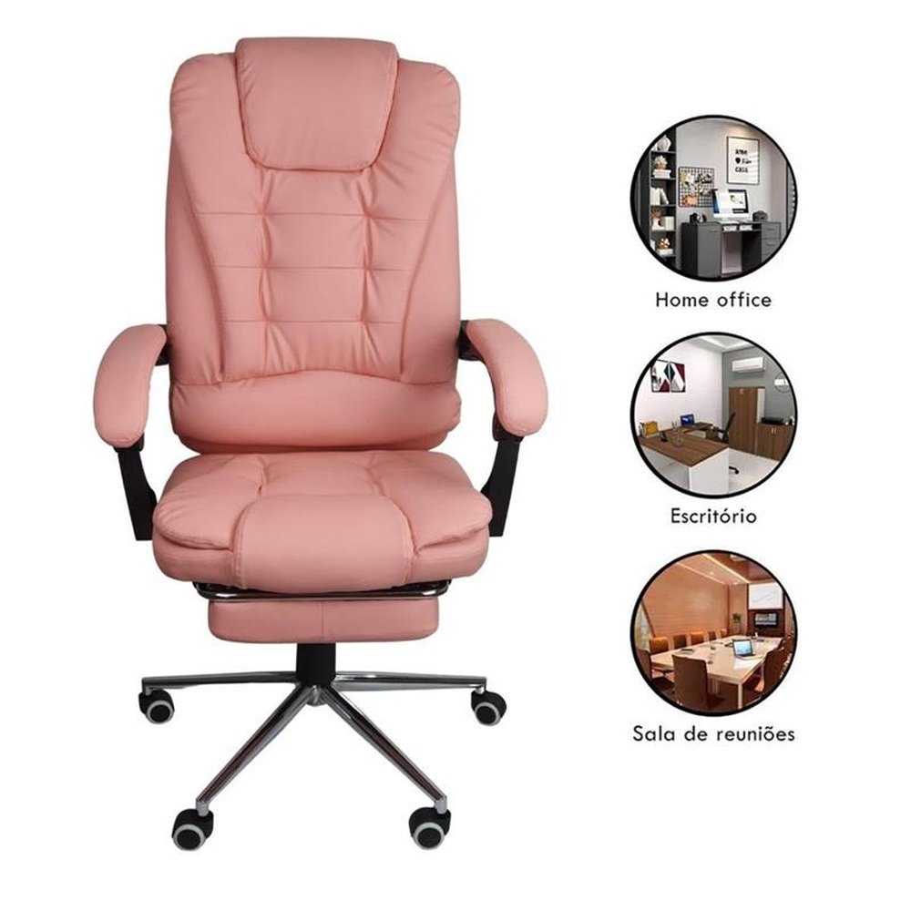 Cadeira De Escritorio Presidente Ergonomica Apoio Para Pés Oficial Webshop - Rosa