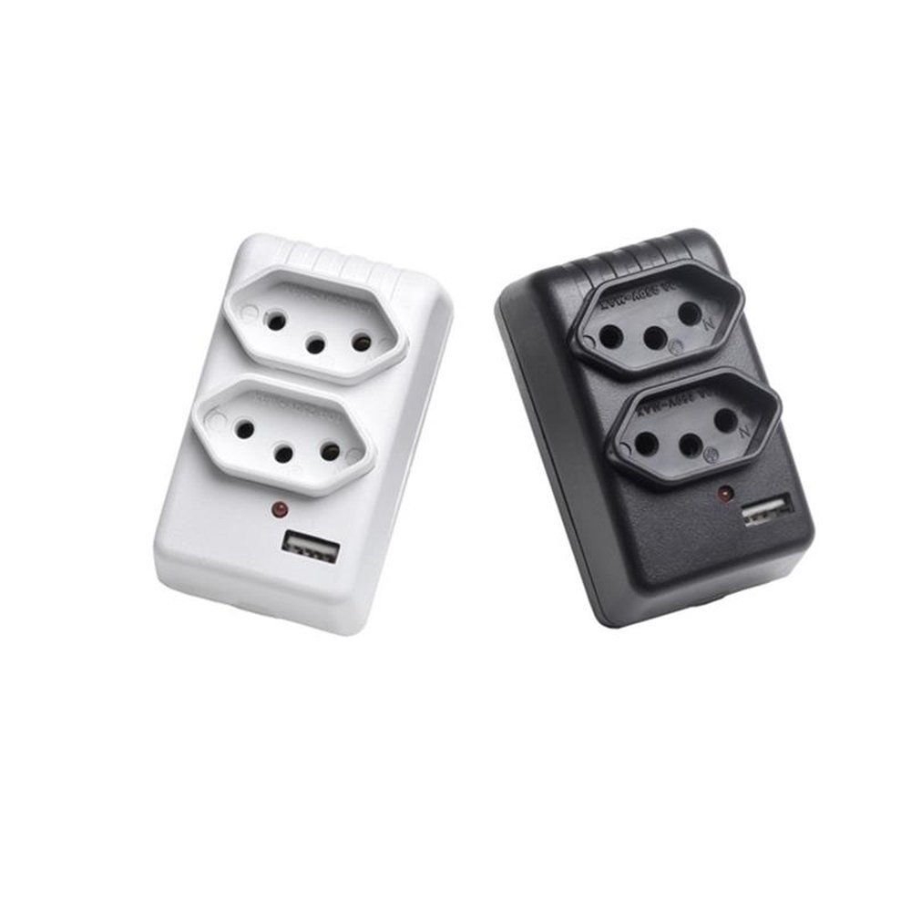 Carregador Usb Com Tomada Dupla Bivolt Android Branco