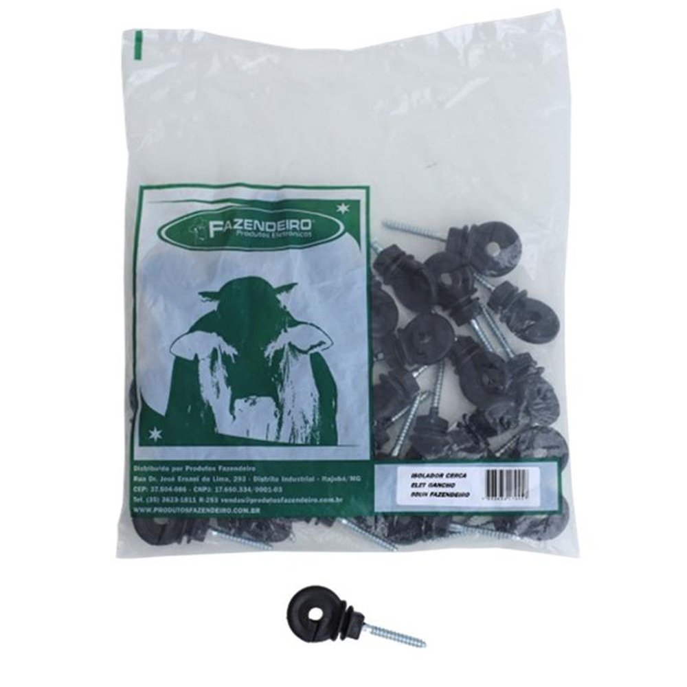 Isolador Cerca Elétrica Gancho Reforçado 9cm Preto C/50