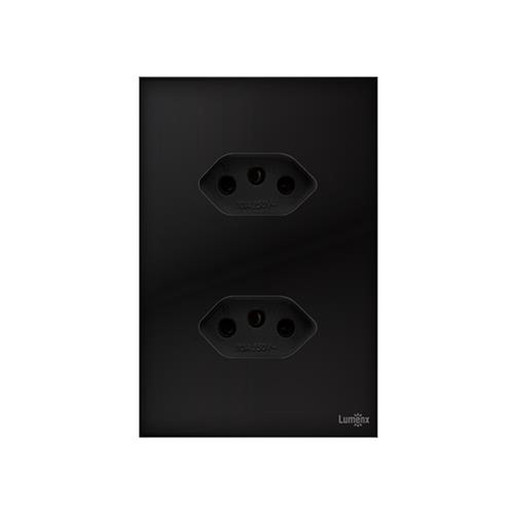 Tomada Dupla 20A Glass Espelho 4x2 Acrilico Preto Lumenx