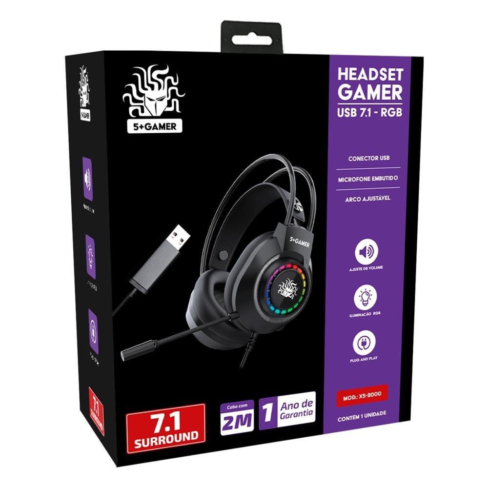 Headset Gamer 7.1 Rgb 5+ - X5-2000