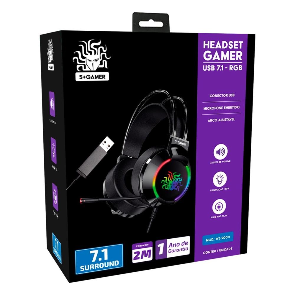 Headset Gamer 7.1 Rgb 5+ - W5-2000