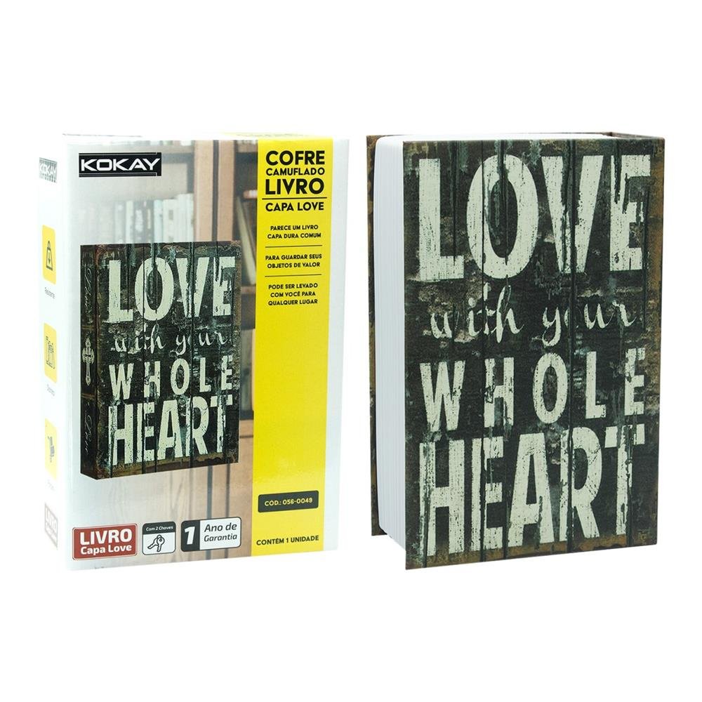 Cofre Formato Livro Camuflado 2 Chaves Discreto Porta Joias Love- 18x11.5x5.5cm