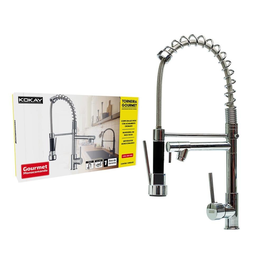 Torneira Cozinha Bancada Gourmet Inox Com Spray Extensor - KOKAY