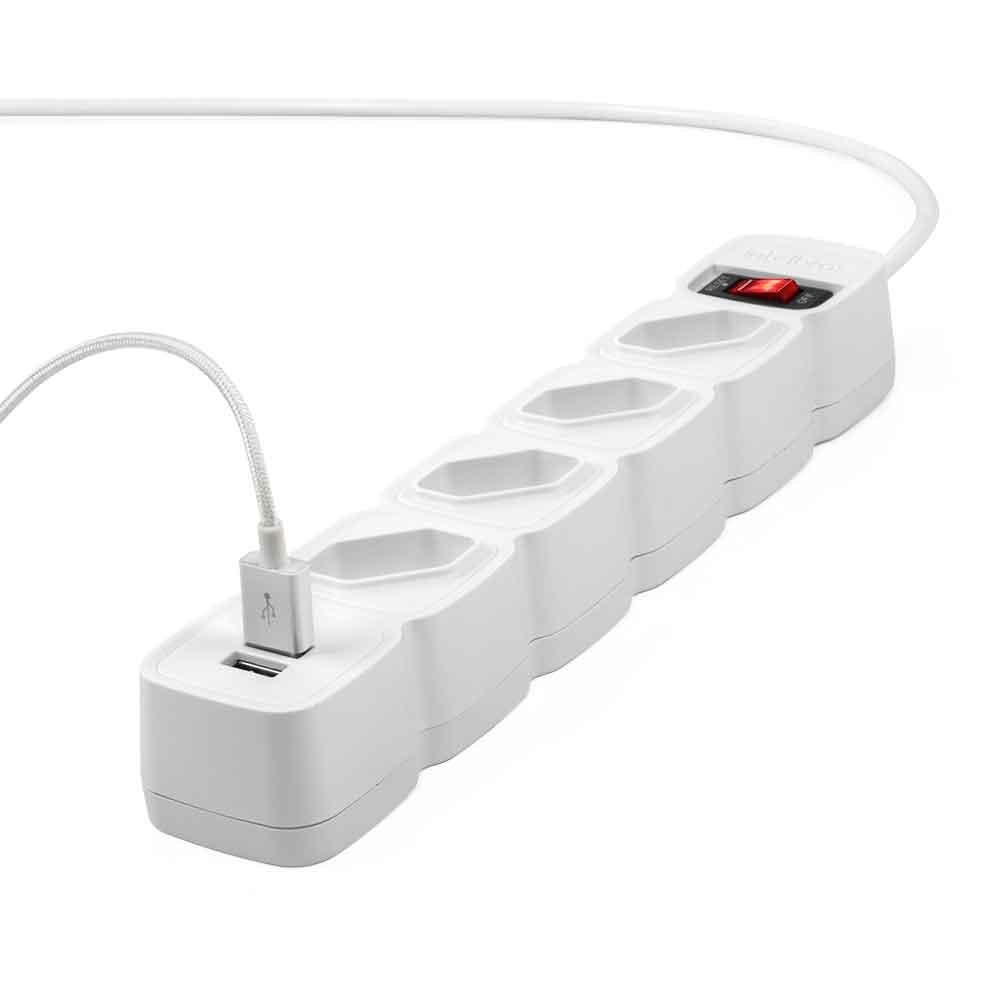Protetor Eletrônico Com 4 Tomadas E 2 Usb Epe 204 Branco