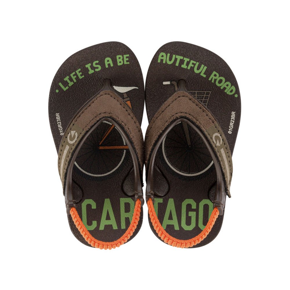 Chinelo Infantil Cartago Dakar Plus Baby Marrom Bege - Grade 12 Pares - Numeração 19-25