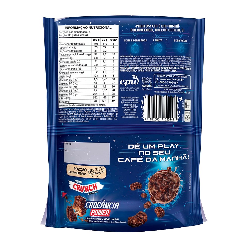 Cereal Matinal Nestlé Crunch 120g - Embalagem com 20 Unidades