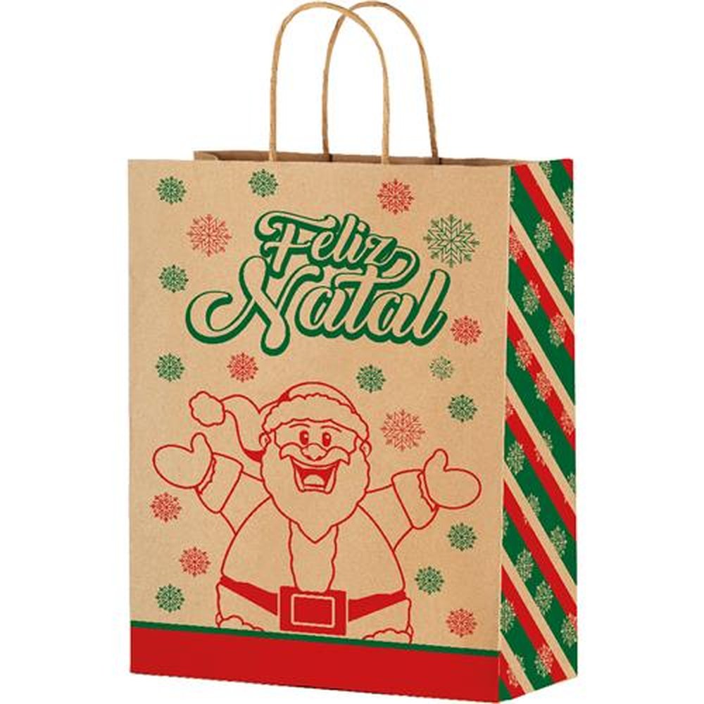 Sacola Presente G Kraft Papai Noel Natal - Embalagem com 25 unidades.