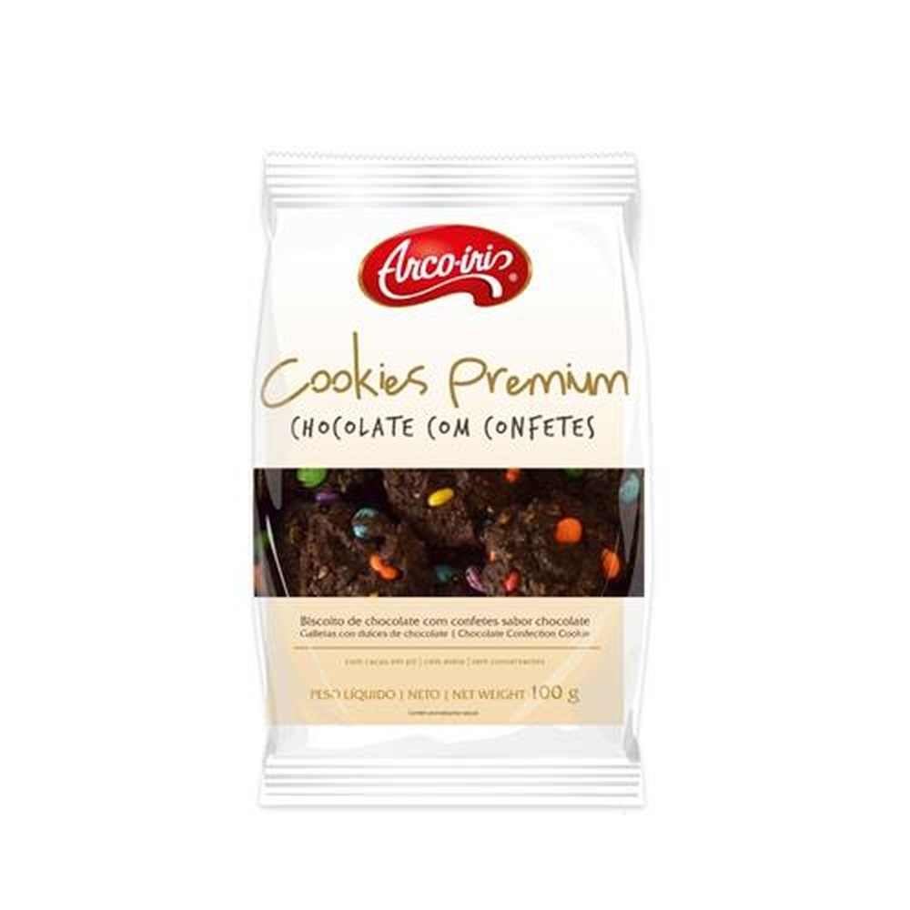Cookies Premium Chocolate com Confetes Arco-íris (Emb.Contém 30un de 100g cada)
