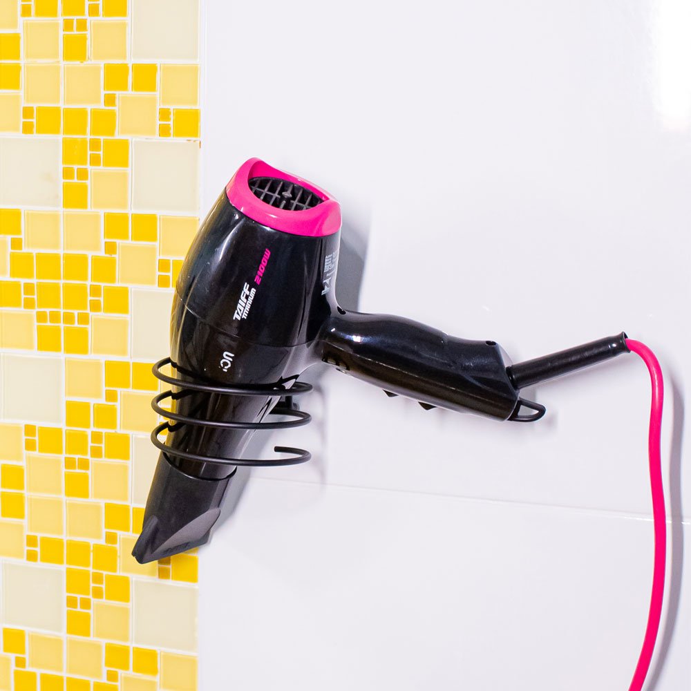 Suporte Secador Cabelo Faciliti com Ventosa - Caixa com 3 Unidades Cor Preto Fosco Material Aço carbono