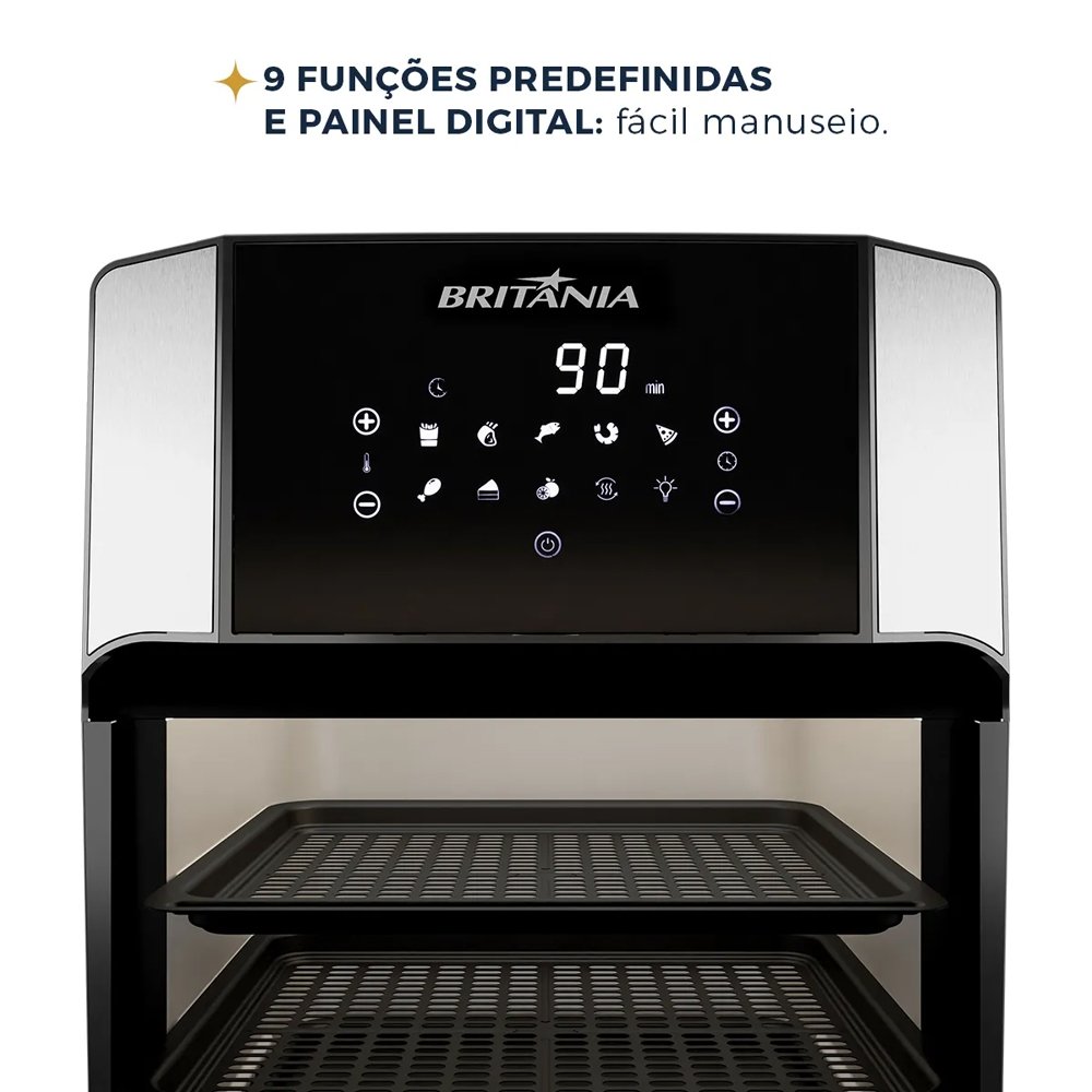 Fritadeira Air Fryer Britânia Oven BFR2100P - 12 Litros, 1800W, 4 em 1, Preto, 220V