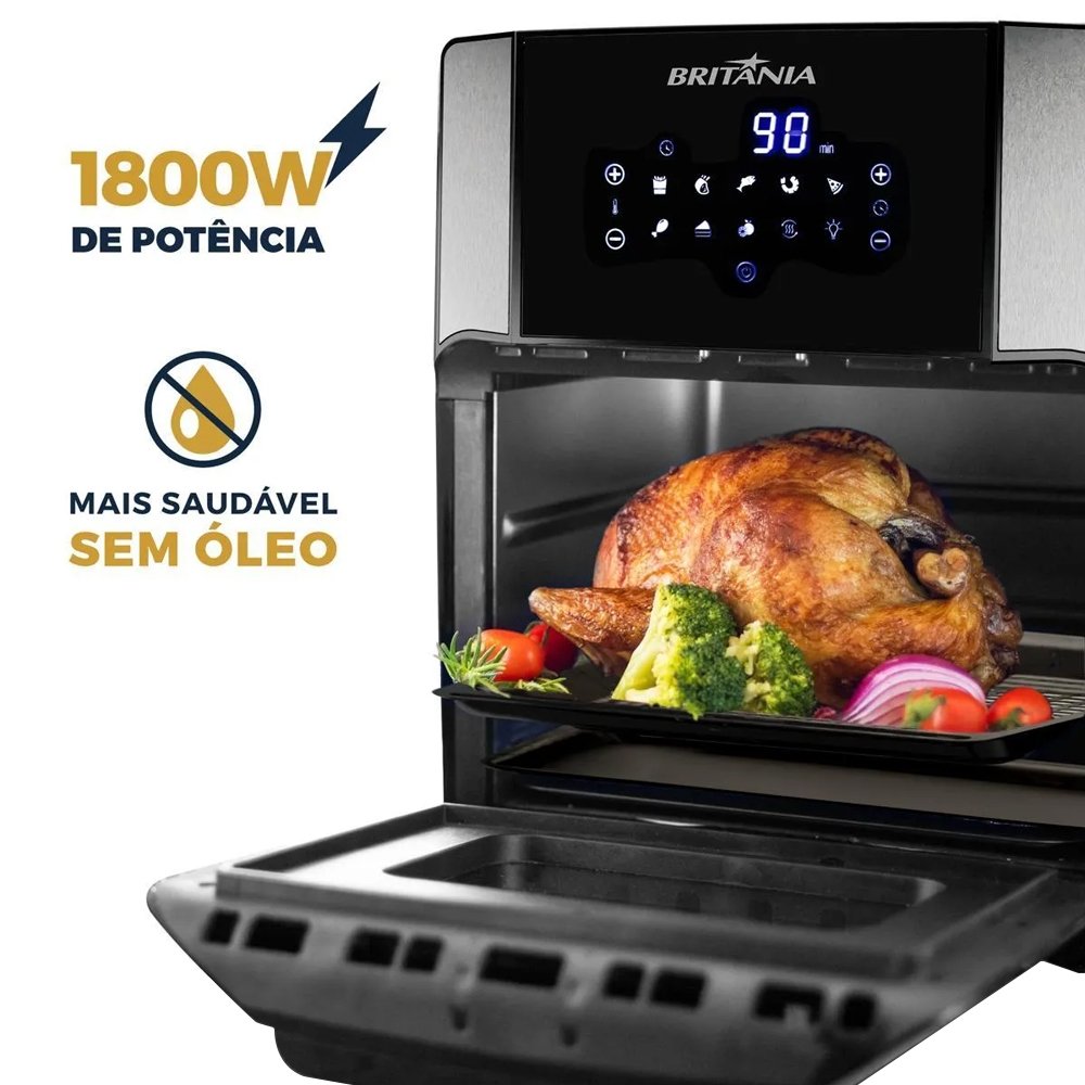 Fritadeira Air Fryer Britânia Oven BFR2100P - 12 Litros, 1800W, 4 em 1, Preto, 220V