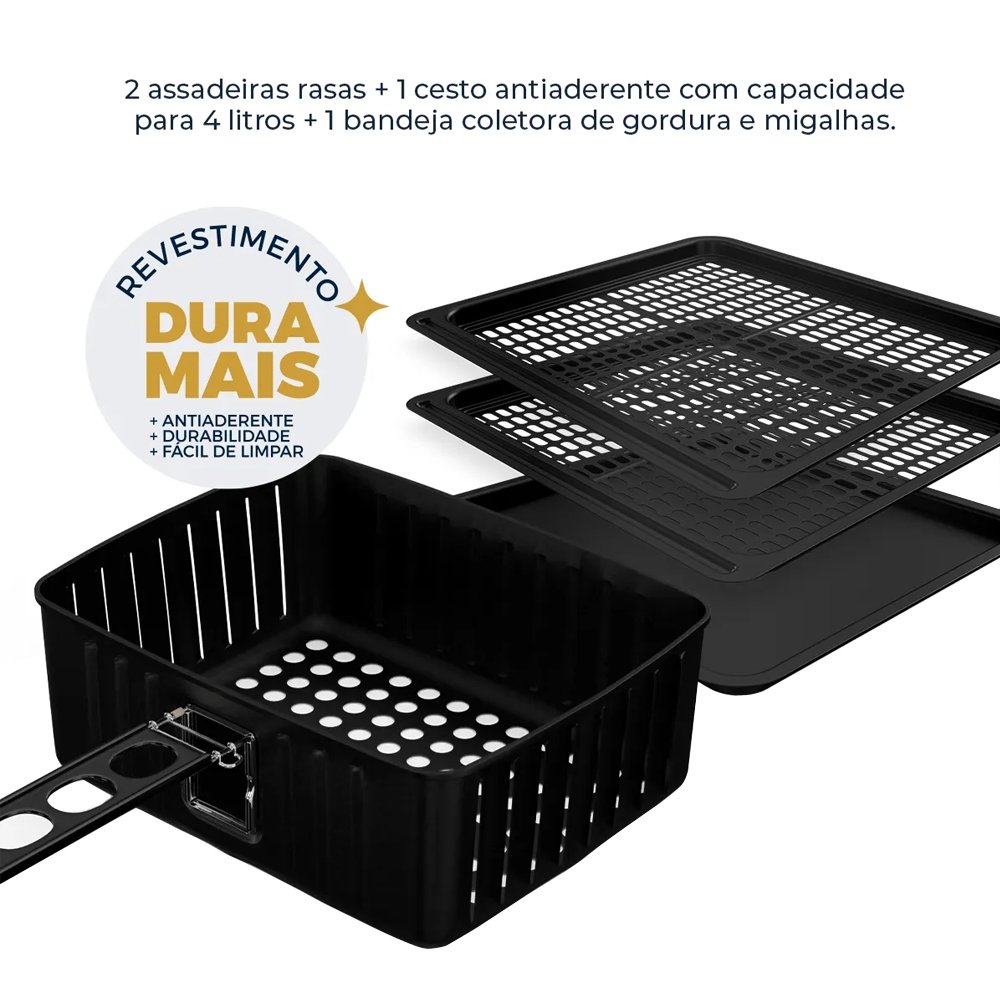 Fritadeira Air Fryer Britânia Oven BFR2100P - 12 Litros, 1800W, 4 em 1, Preto, 220V