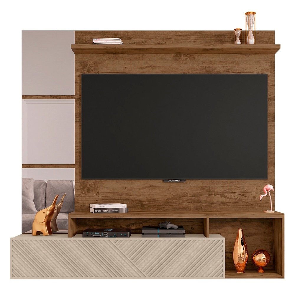 Painel para TV Caemmun Ultra 1.6 | com Bancada, TVs até 65", Jatobá/Off White