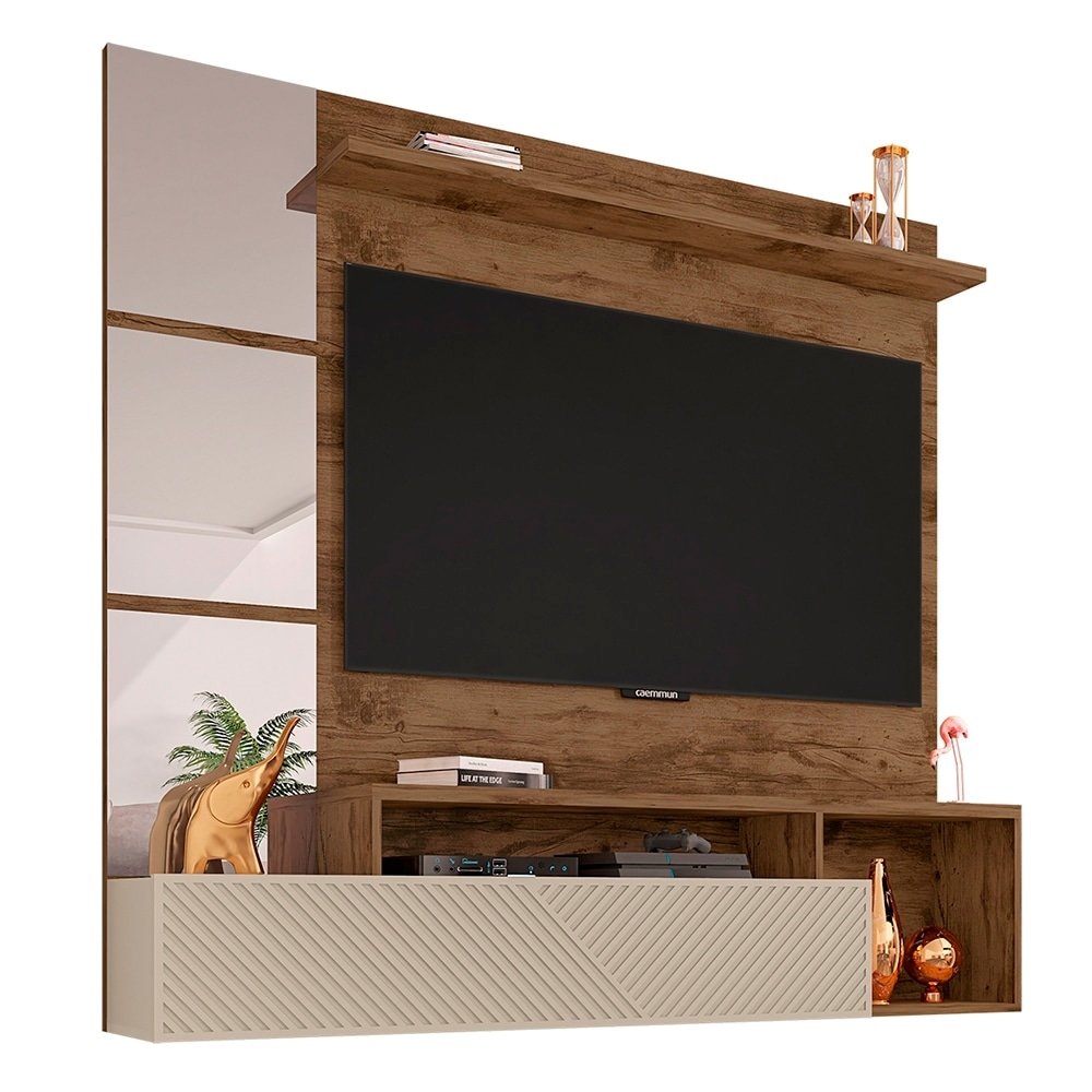 Painel para TV Caemmun Ultra 1.6 | com Bancada, TVs até 65", Jatobá/Off White