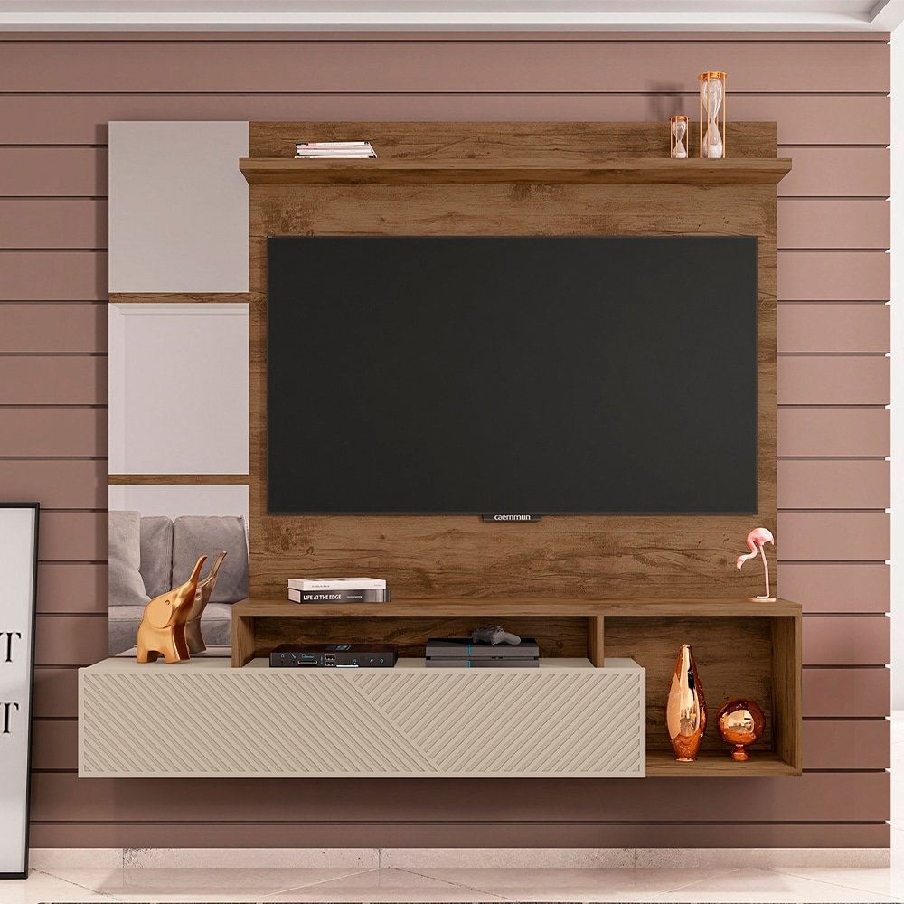 Painel para TV Caemmun Ultra 1.6 | com Bancada, TVs até 65", Jatobá/Off White