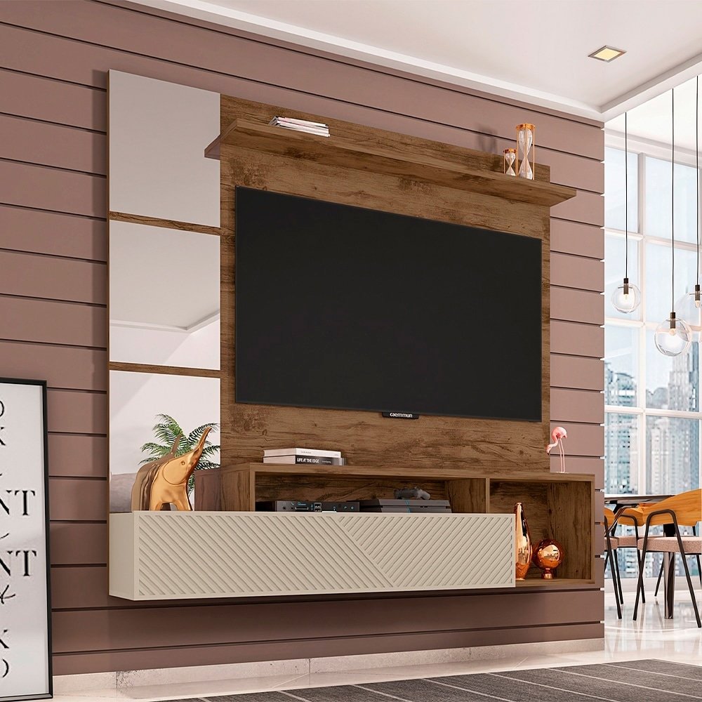 Painel para TV Caemmun Ultra 1.6 | com Bancada, TVs até 65", Jatobá/Off White