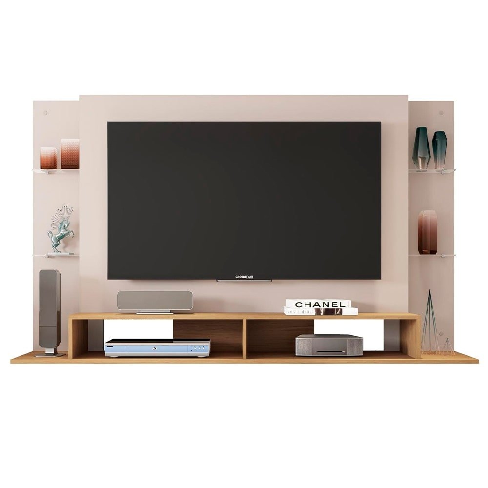 Painel para TV Caemmun  Vênus 1.82 - 4 Prateleiras, para TVs até 55", Buriti/Off-White