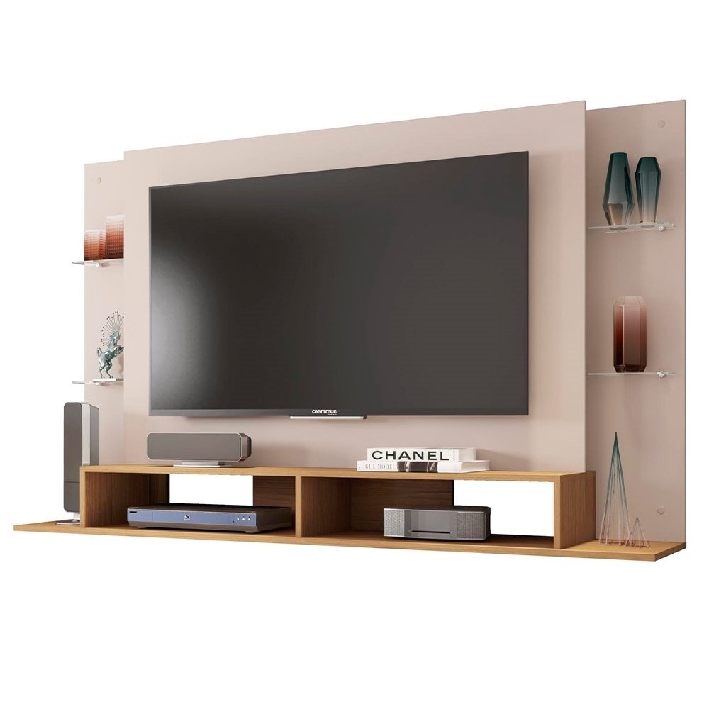 Painel para TV Caemmun  Vênus 1.82 - 4 Prateleiras, para TVs até 55", Buriti/Off-White