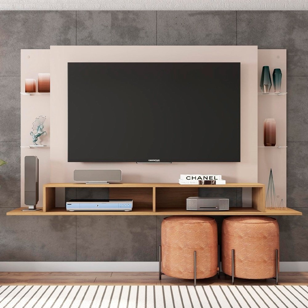 Painel para TV Caemmun  Vênus 1.82 - 4 Prateleiras, para TVs até 55", Buriti/Off-White