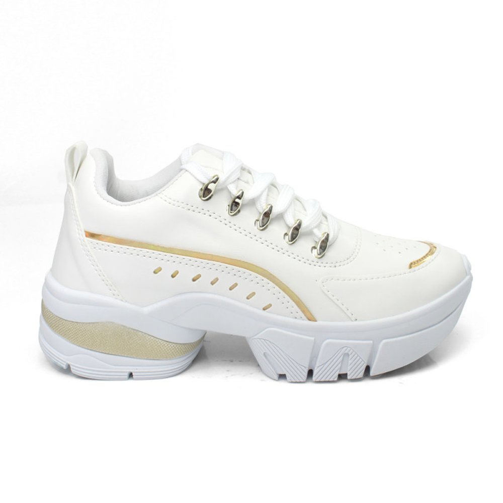 Tenis Adulto Maya Shoes Branco Dourado - Grade 12 Pares - Numeração 34-39