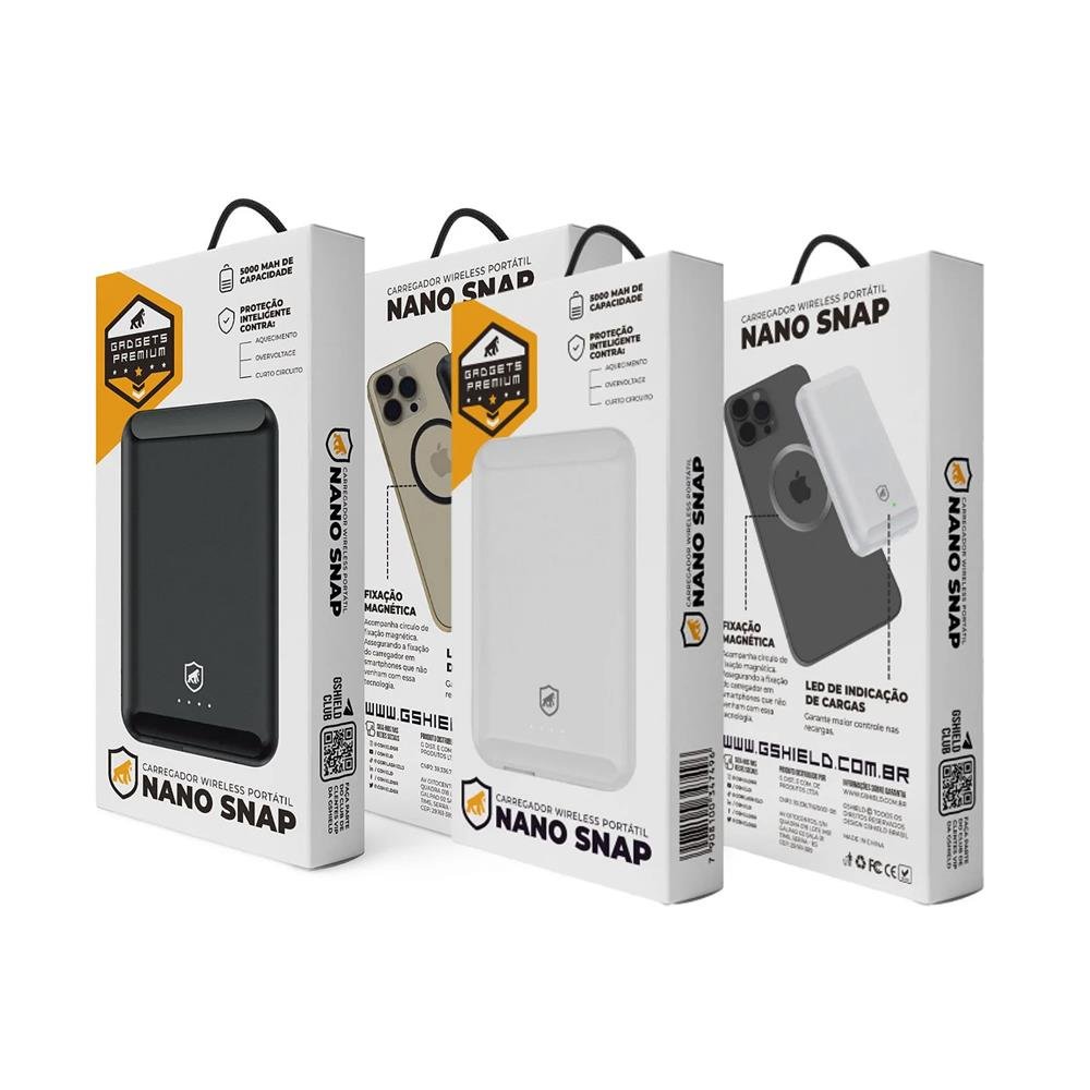 Carregador Portátil Nano Snap Wireless - Preto