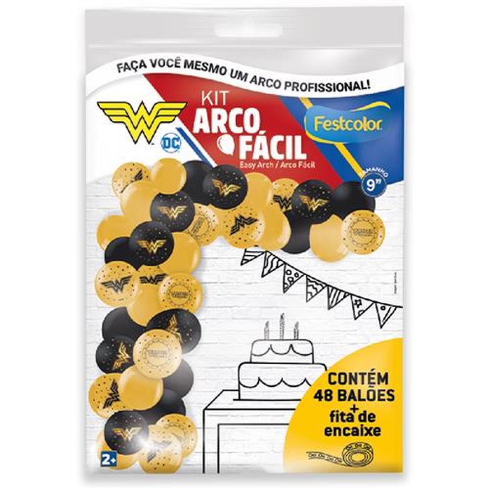 Kit Arco Facil de Baloes Mulher Maravilha Luxo